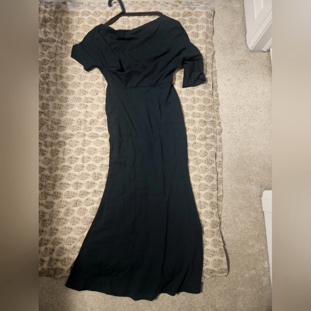 Betsy & Adam Black One Shoulder Cocktail Gown